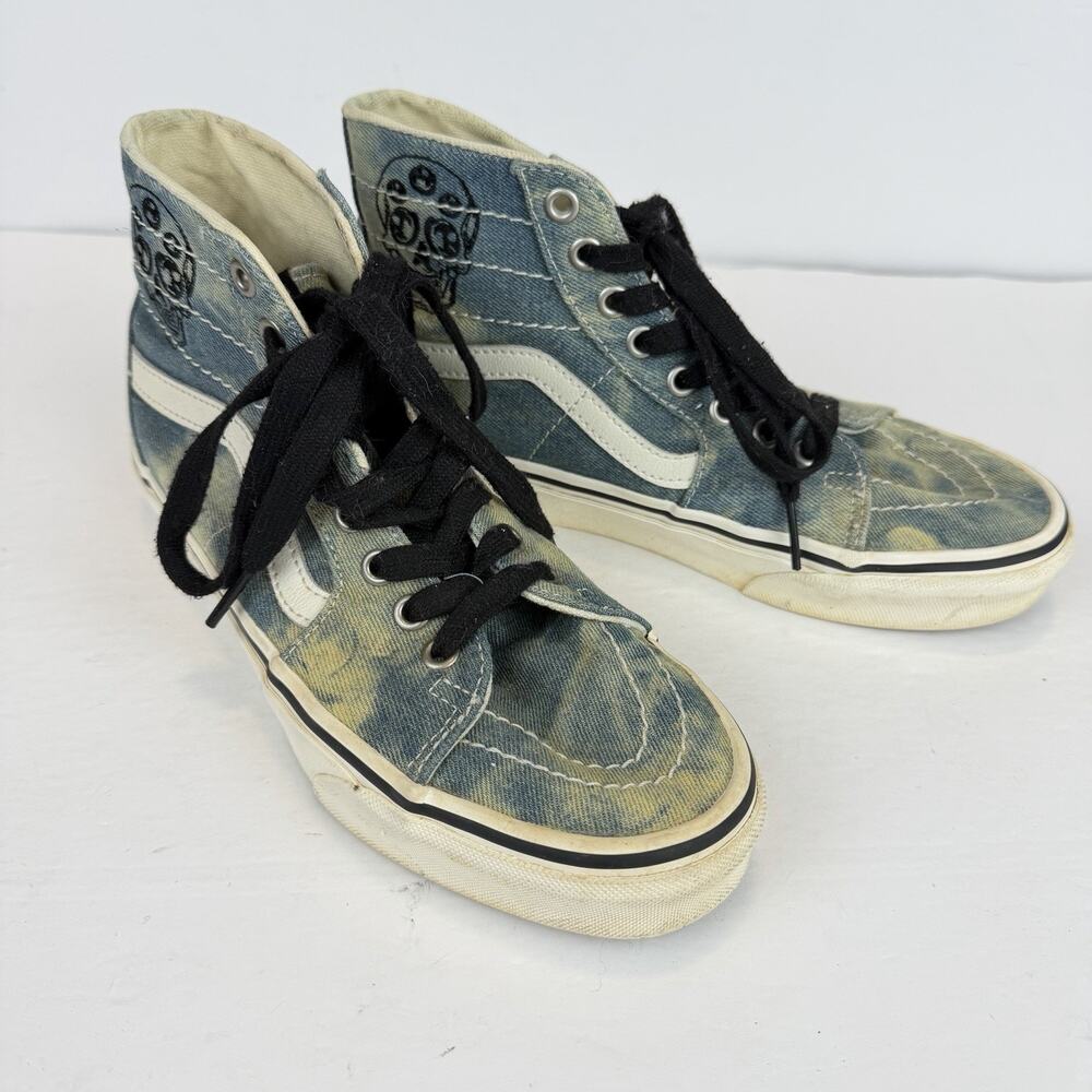 Vans Sk8-Hi Tapered Denim Sneakers Embroidered Skull Unisex Men 6 Women 7.5